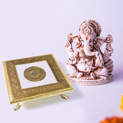 Golden - Square Pooja Chowki Patla  Bajot (2020 Cm  1 Pc) - second image