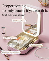 Portable LED Makeup Organizer with Dimmable Mirror – USB Rechargeable Travel Cosmetic Box