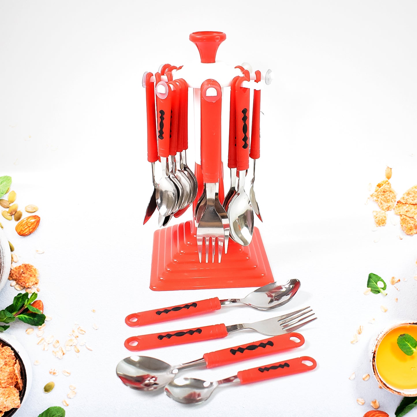 Classic Cutlery Set For Dining Table Stainless Steel 24-piece Set With Stand (1 Set - LootFaat