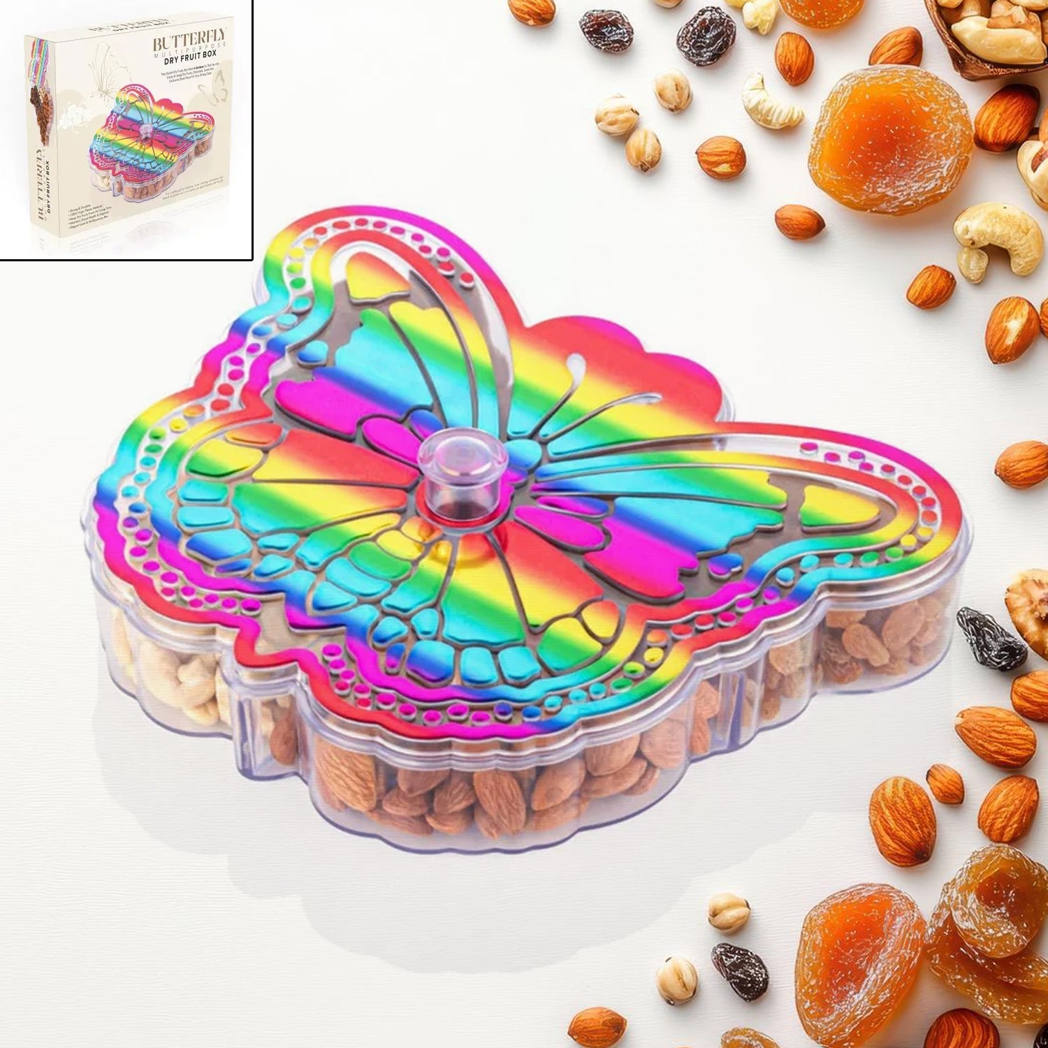 Butterfly Shape 4 Compartment Multipurpose Box  Dry Fruit Box (1 Pc) - LootFaat
