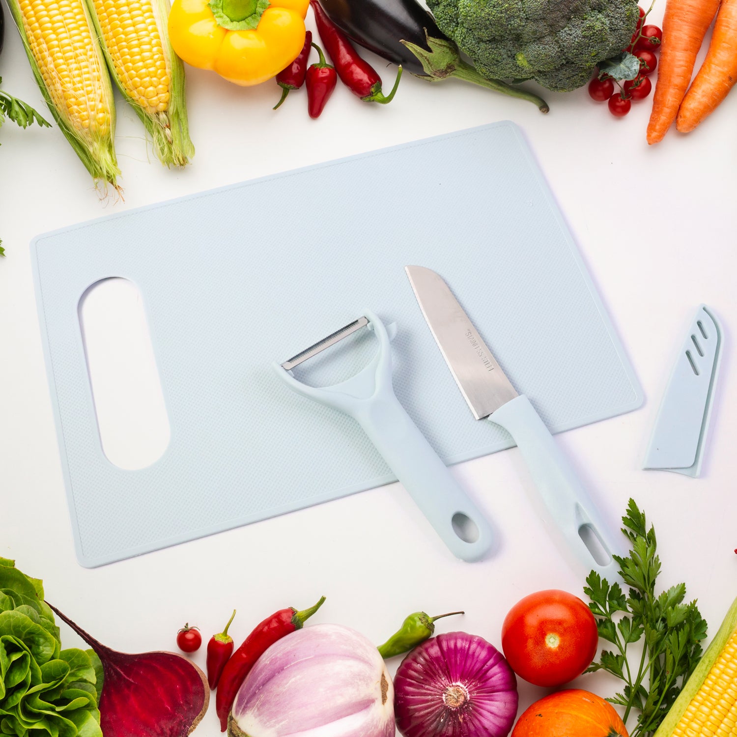 Close up of 3 In 1 Kitchen Knife  Chopping Board Set (1 Set) - Home & Kitchen features and build quality