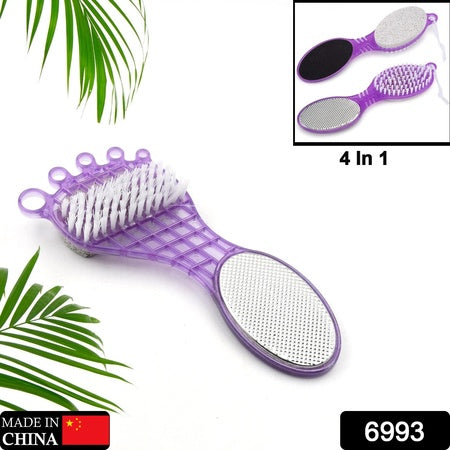 4 In 1 Pedicure Tool For Rough  Dry Feet Dual-sided With Pumice Stone Soft Brush Steel Scrubber  Emery File Softens Hard Foot Corns  Calluses Cleanses  Smoothens Dull Feet - LootFaat