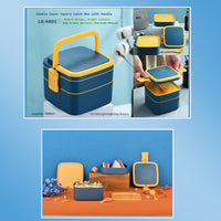 Blue Double-layer Portable Lunch Box Stackable With Carrying Handle And Spoon Lunch Box - LootFaat