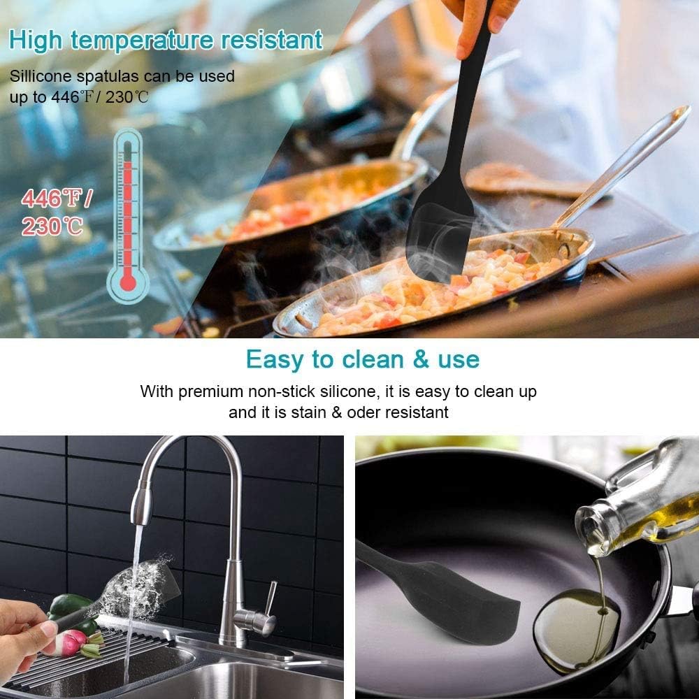 Silicone Spatula Set of 6 | Food Grade Silicone One-Piece Design | Heat Resistant Non-Stick Kitchen Spatulas for Cooking, Baking & Mixing | Seamless Black Spatula Set