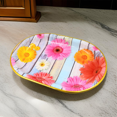 Medium Plastic Flower Printed Design Serving Tray (1 Pc  31 X 21 Cm) - second image