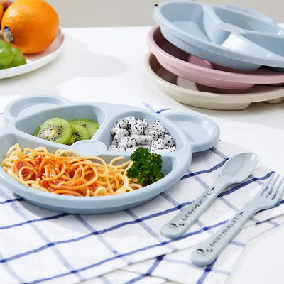 Kids 3 Compartment Food Tray  Plates With Spoon  Fork (1 Set) - second image