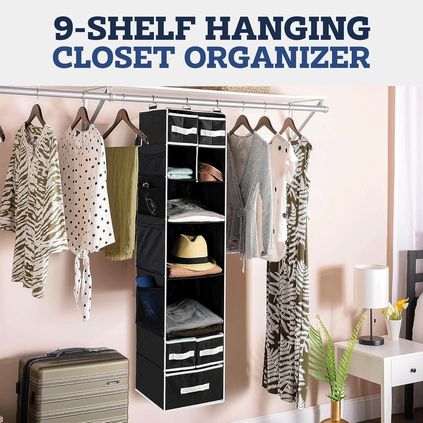 9 Shelf Hanging Closet Organizer With 5 Drawer Organizers - LootFaat