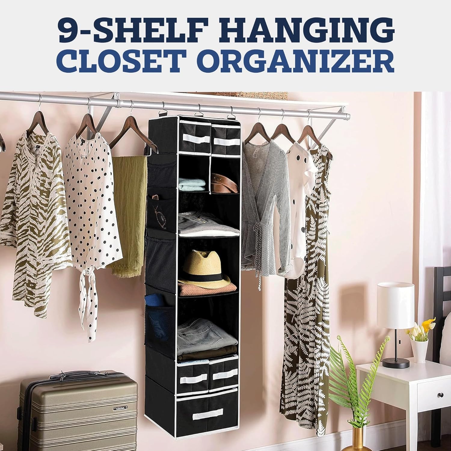9 Shelf Hanging Closet Organizer With 5 Drawer Organizers - LootFaat