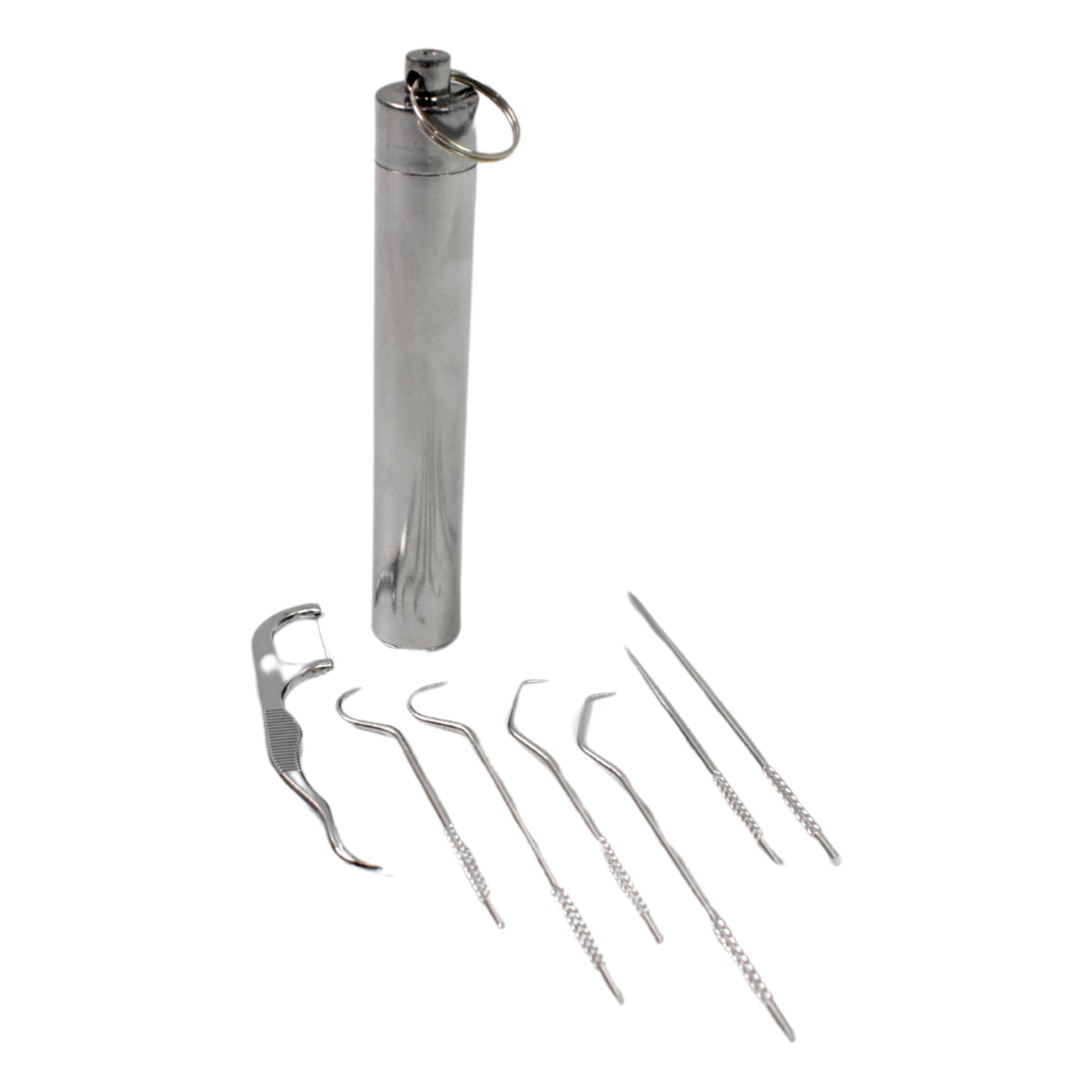 7 In 1 Stainless Steel Toothpick Flossier Set (1 Set  With Case) - LootFaat