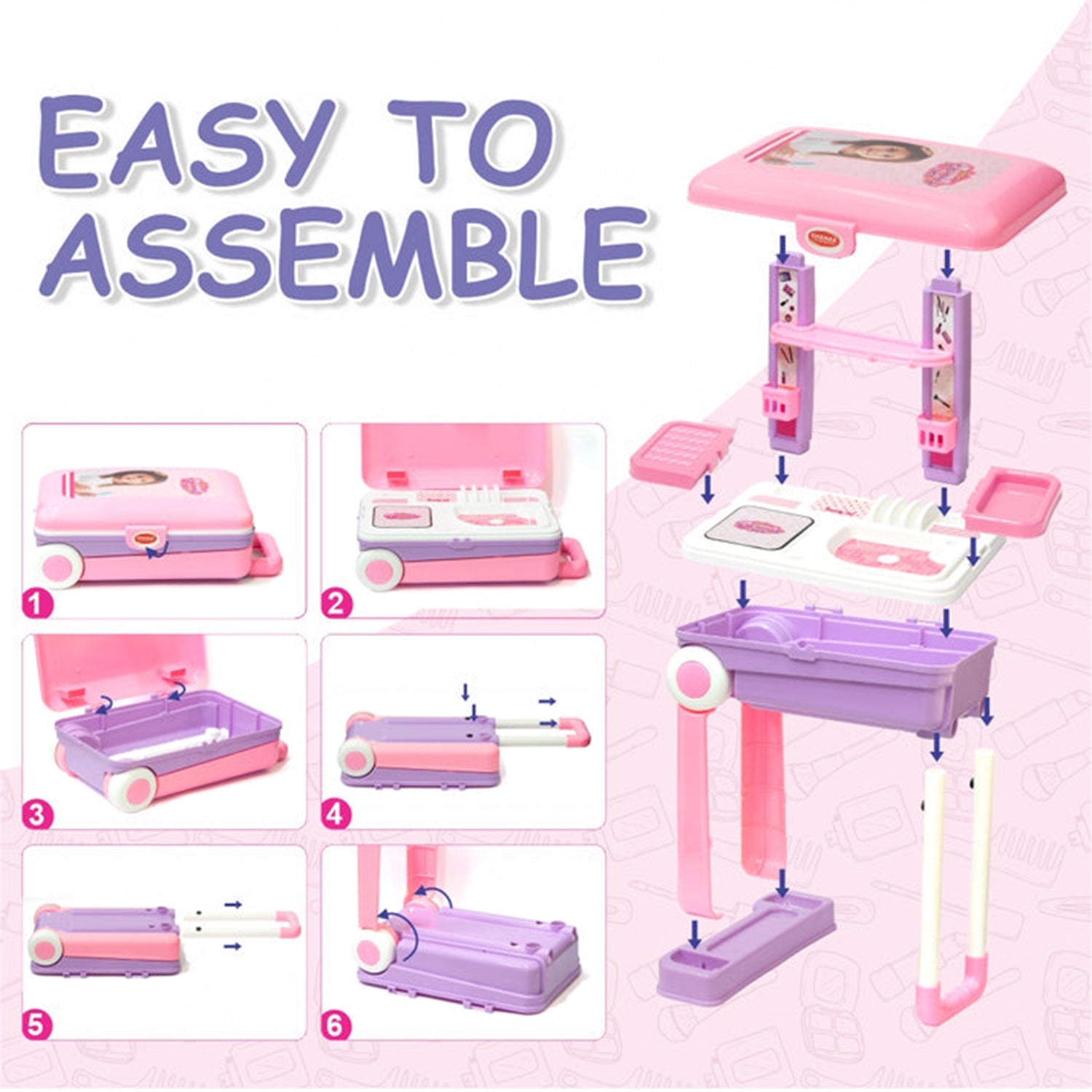 Big Beauty Set Suitcase On Wheel The Ultimate Beauty Set On Wheels For Girls Makeup Kit Is Easy To Clean  Use Portable Beauty Set With 25 Pieces For 3 Years Bis Approved. (Beauty Set Trolley) - LootFaat