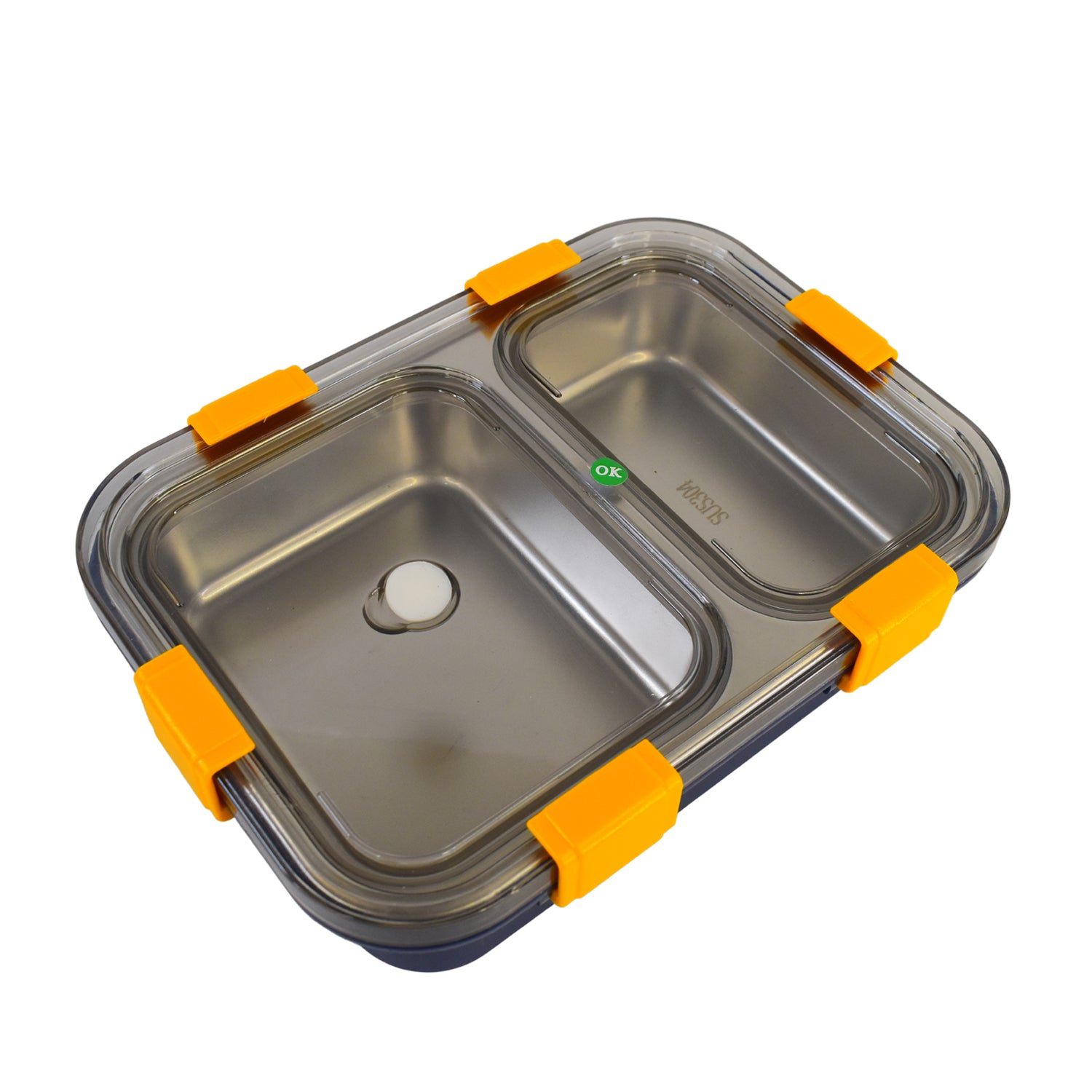 Stainless Steel Lunch Box 2 Section Lunch Box With Spoon - LootFaat