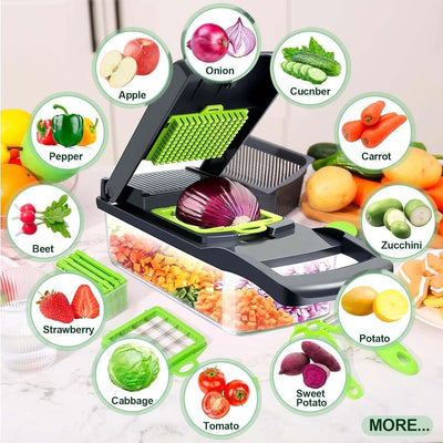 14 in 1 Multipurpose Chopper, Fruits & Vegetable Cutters, Grater Peeler Chipser, Unbreakable Food Grade Body, Chopper for Kitchen | Easy Push to Clean Button Slicer Dicer - second image