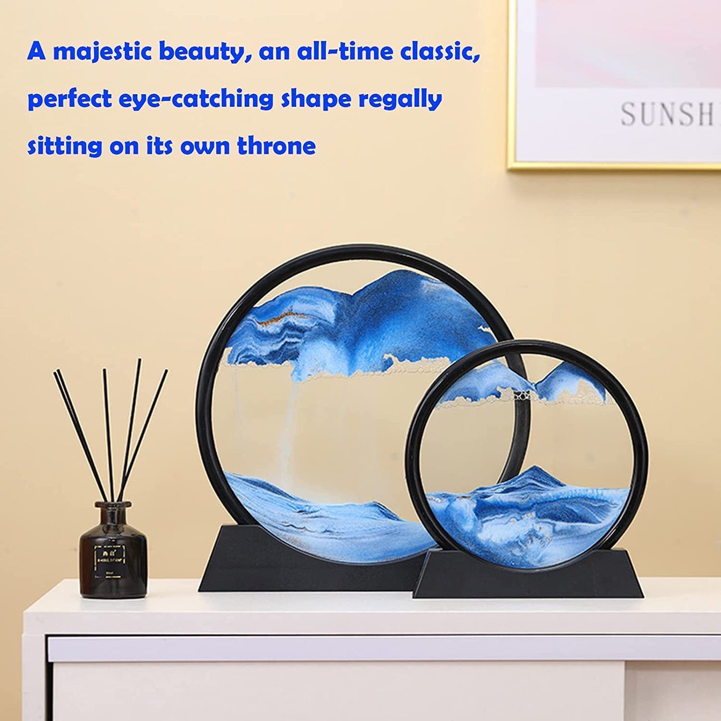 Moving Sand Art Picture Glass Liquid Painting 3D Natural Landscape showpieces for Home Decor Antique Gifts for Kids Office Desktop Decoration Desk Table Decorative Items