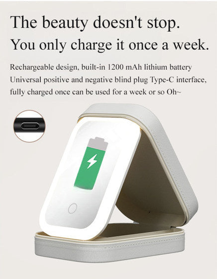 Portable LED Makeup Organizer with Dimmable Mirror – USB Rechargeable Travel Cosmetic Box