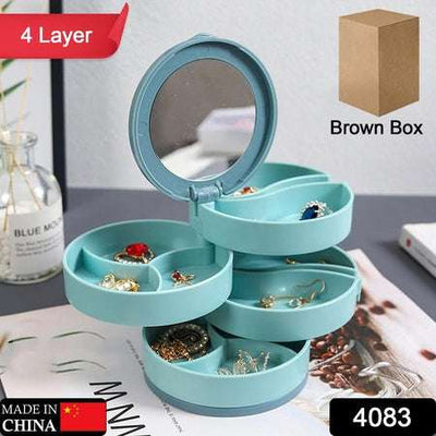 Rotating 4-Layer Jewelry Box with Mirror