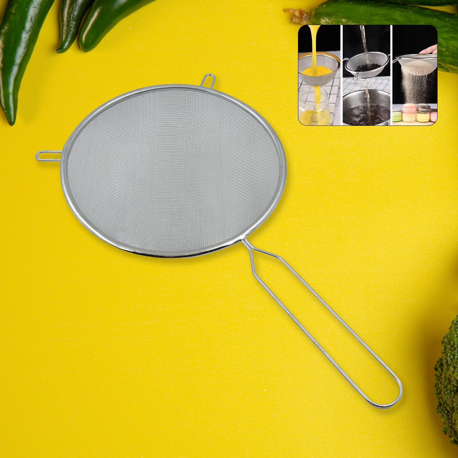 Big Mesh Strainer With Handle Stainless Steel Oil Straine Mesh Sieve Strainer(1 Pc) - LootFaat