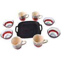Healthy Choice Set Of 4pc Ceramic Cup And 4pc Glass Bowl With Plastic Plate (9 Pcs Set)