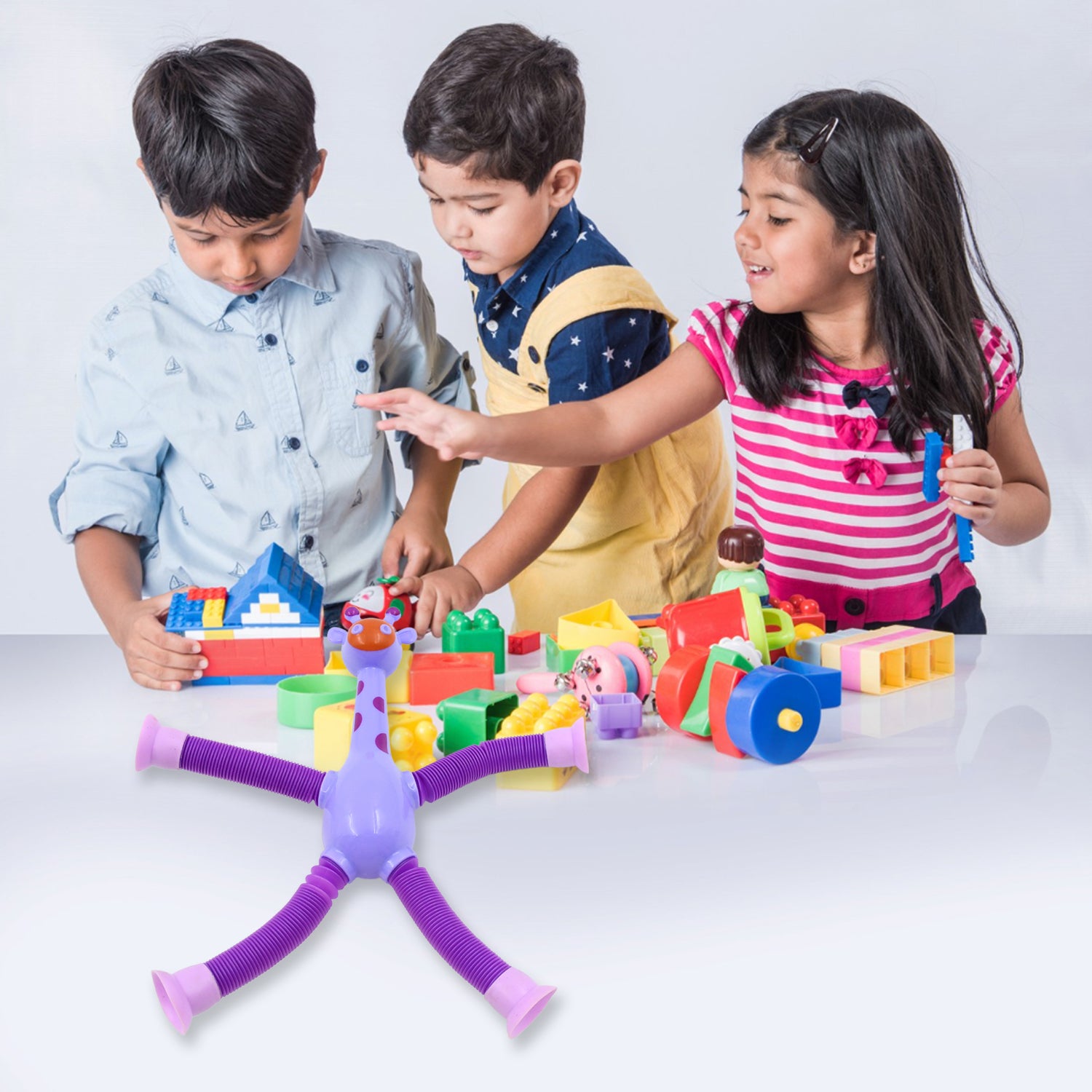Led Telescopic Suction Cup Giraffe Toy Pop Tubes Fidget Toys Shape Changing Telescopic Sensory Tubes Fidget Tubes Sensory Toys Suction Toy Funny Gift (3 Pcs Set) - LootFaat