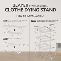 3-Tier Foldable Stainless Steel Clothes Drying Rack with Wheels