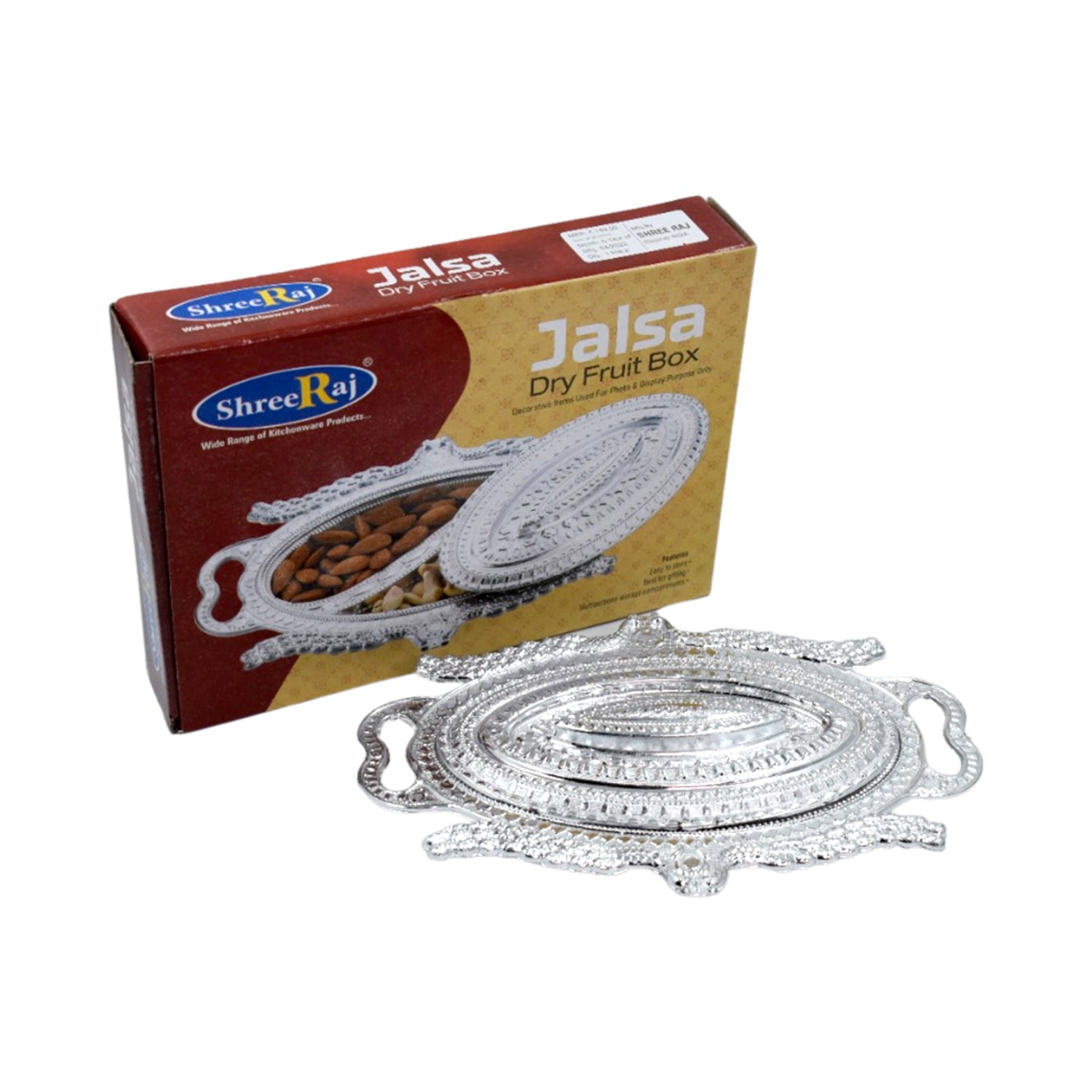 Plastic Peacock Dry Fruit Silver Finish Serving Tray - LootFaat