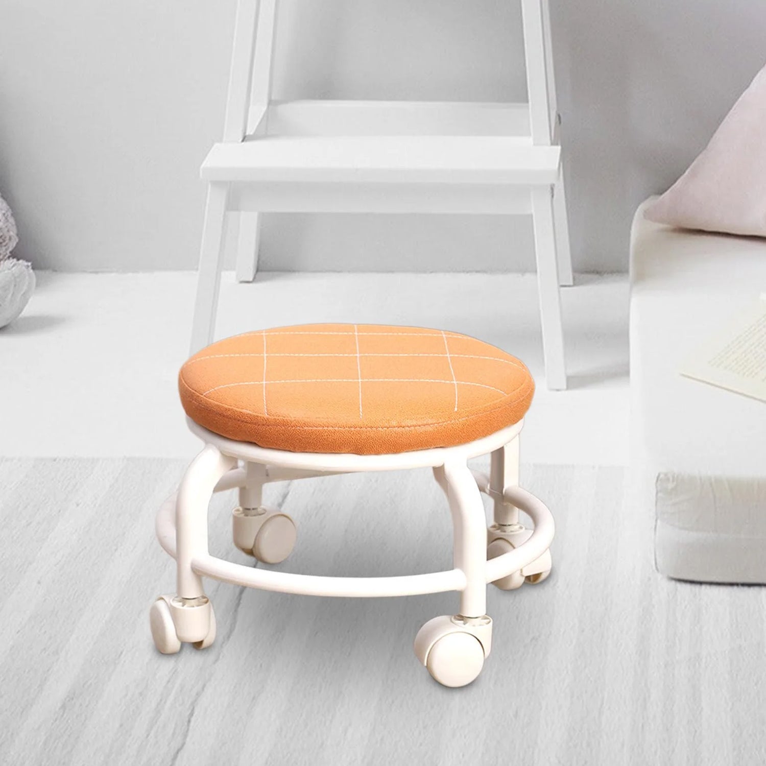 Roller Seat Stool Low Height Rolling Stool Multifunctional Small Household Movable Mini Stool Pulley Wheel Stool For Garage Home Library (1 Pc) - LootFaat