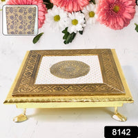Golden - Square Pooja Chowki Patla  Bajot (2020 Cm  1 Pc) - LootFaat