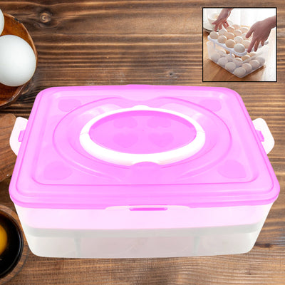 32 Egg Holder 2-Layer Stackable Egg Storage Container with Lid and Handle - second image