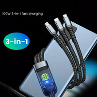 3-in-1 Super Fast Charging Cable 100w - LootFaat