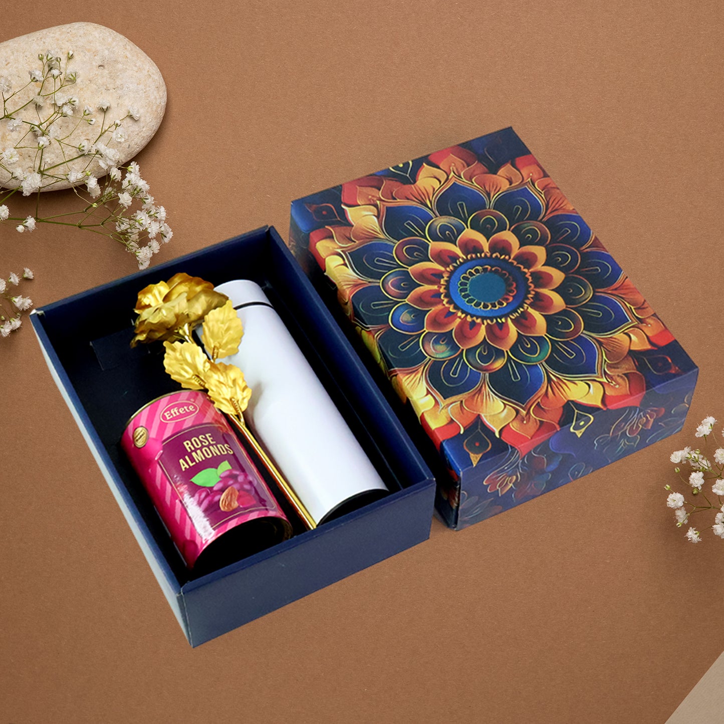 Rose Almonds Gift Set - Golden Rose & Bottle (3-Piece)