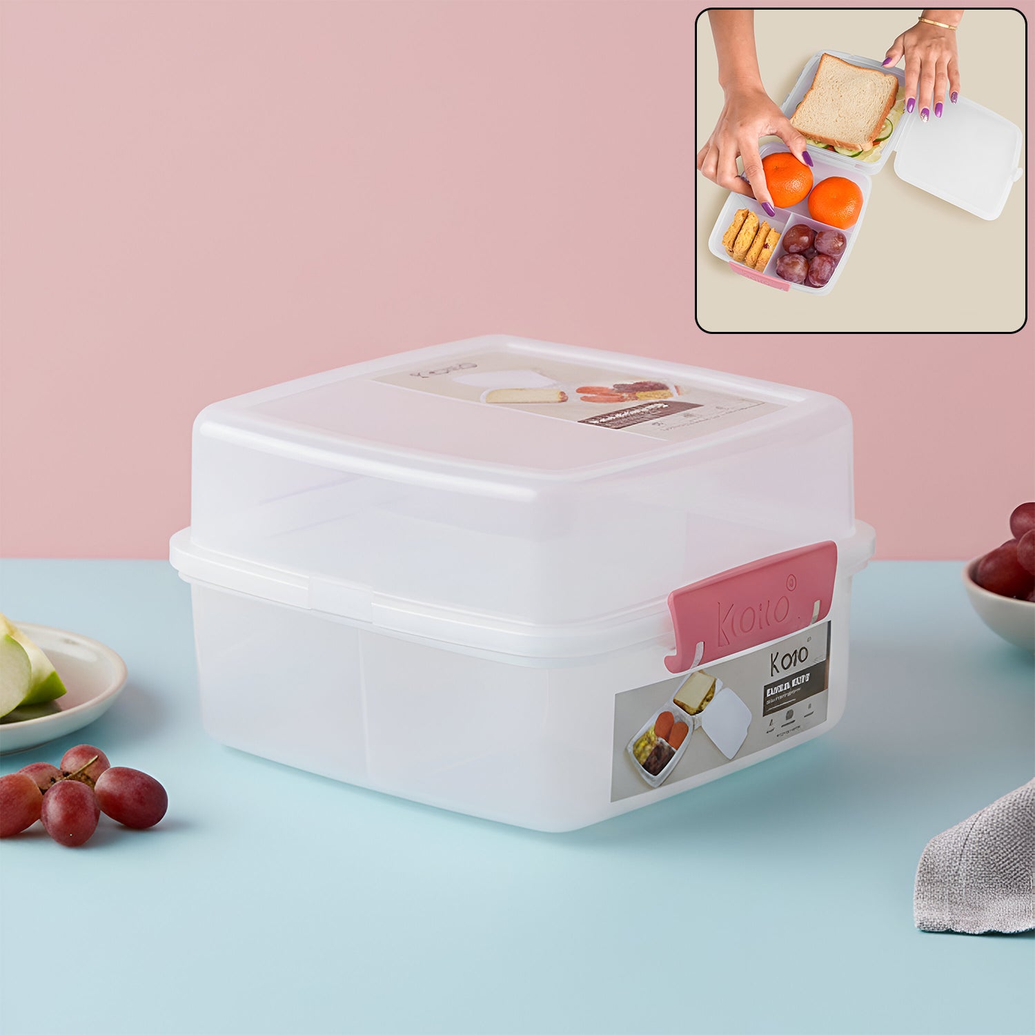 1 Large And 3 Small -compartment 1400 Ml Multipurpose Lunch Box (1400 Ml  1 Pc) Home & Kitchen detail view 2
