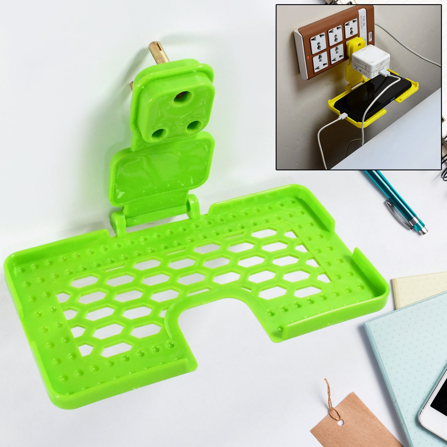Multi-purpose Wall Holder Stand For Charging Mobile Just Fit In Socket And Hang (Mix Color  1 Pc) - LootFaat