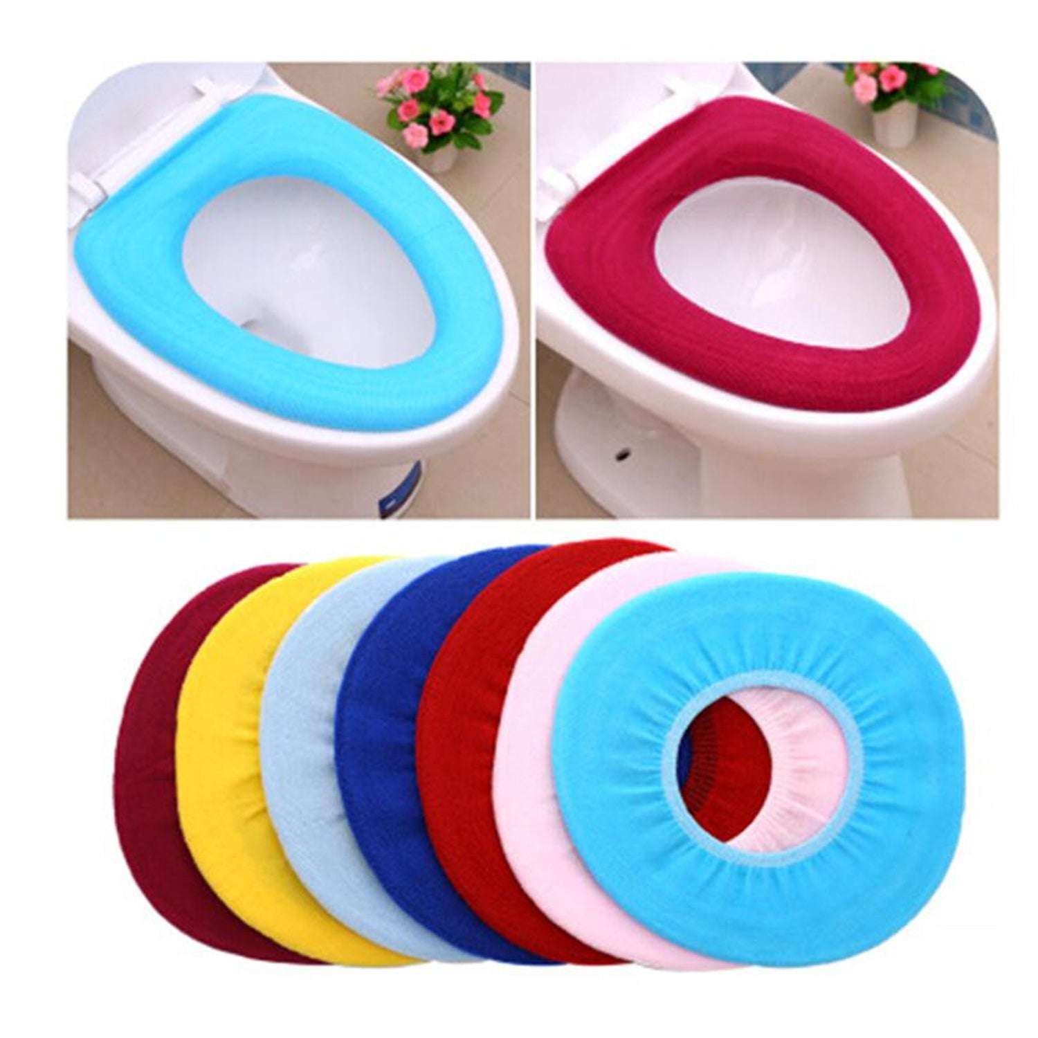 Bathroom Soft Thicker Warmer Stretchable Washable Cloth Toilet Seat Cover Pads (1pc) - LootFaat