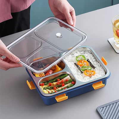 3-Compartment Stainless Steel Lunch Box with Spoon & Chopsticks