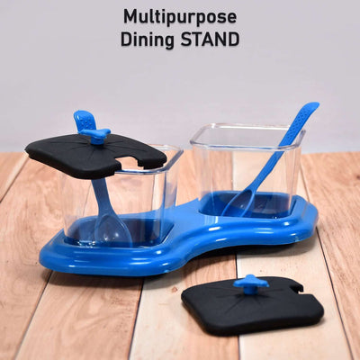 Dining Table Spice Rack Set - 2 Jar Condiment Server with Spoons