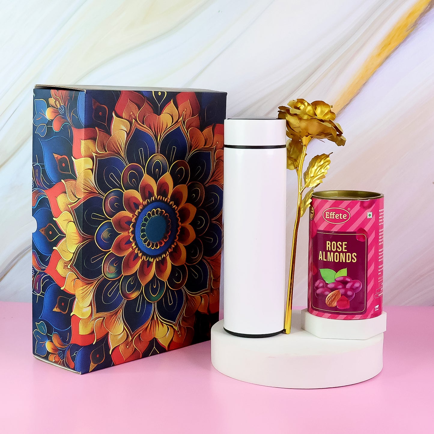 Rose Almonds Gift Set - Golden Rose & Bottle (3-Piece)