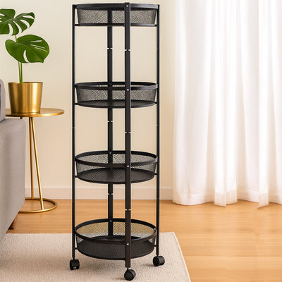 4-layer Round Metal Mesh Storage Organizer Rack With Wheels (1 Pc) - second image