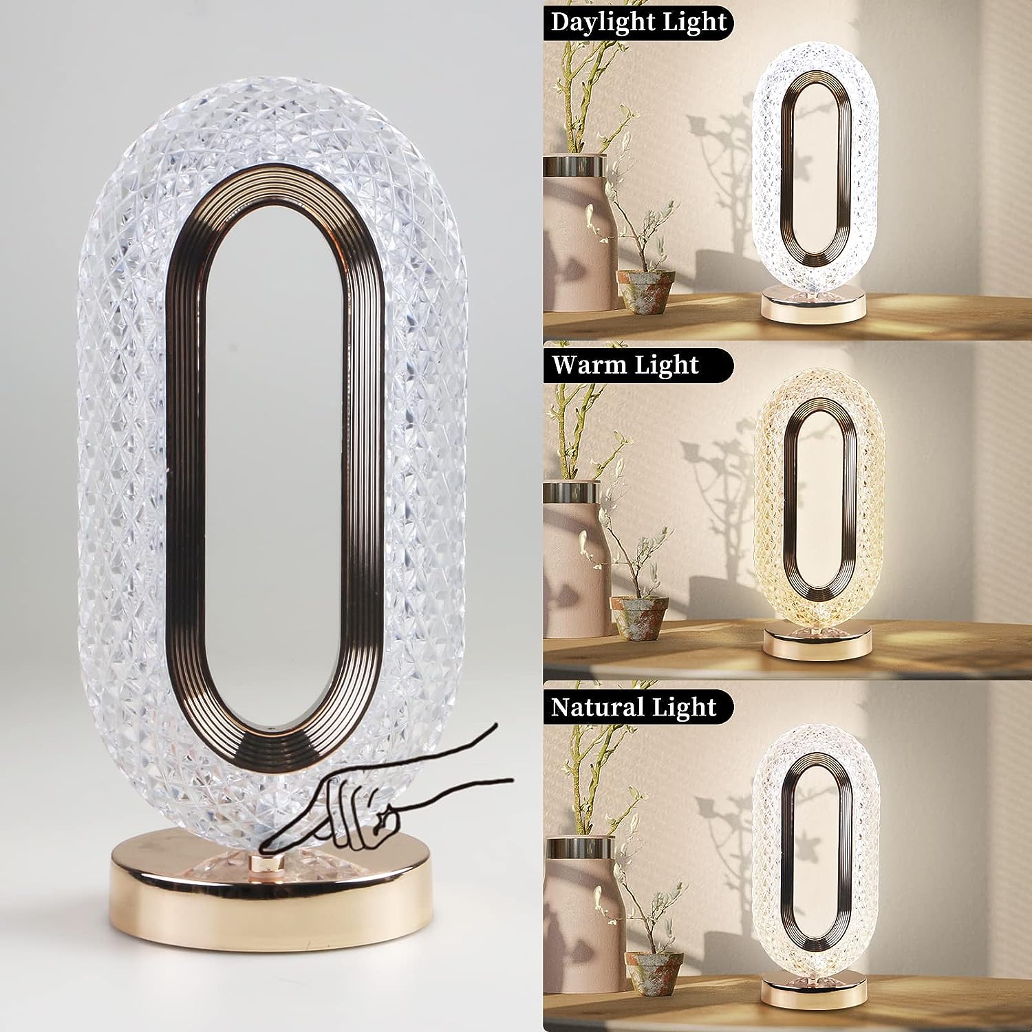 Touch Control Crystal Table Desk Lamp 3-way Dimmable Light Usb Rechargeable Crystal Diamond Table Lamp Exquisite Night Stand Light Lamp Beside Lamp For Bedroom Living Room Decorative Desk Lamp - LootFaat