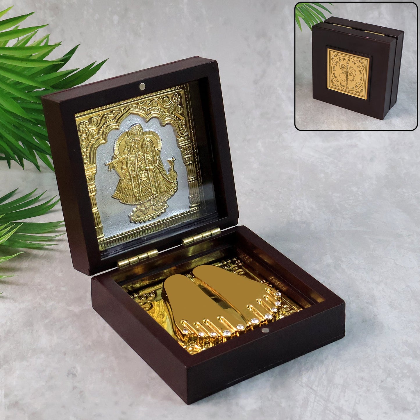 Premium Golden Charan Paduka in Wooden Box Home - Premium Quality - Best Quality & Value