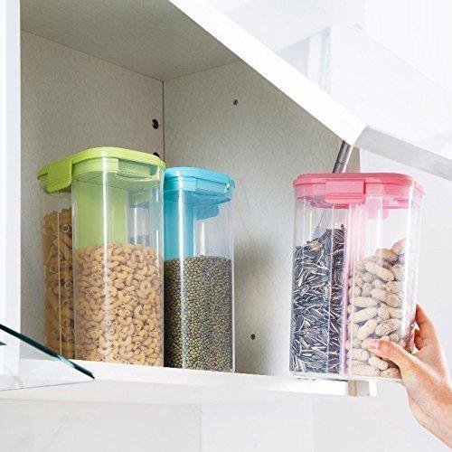Plastic 2 Sections Air Tight Transparent Food Grain Cereal Storage Container (2 Ltr) - LootFaat