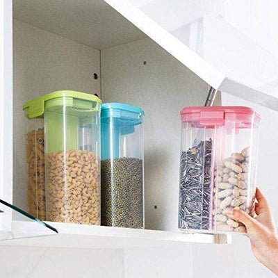 2147 Plastic 2 Sections Air Tight Transparent Food Grain Cereal Storage Container (2 Ltr) - second image