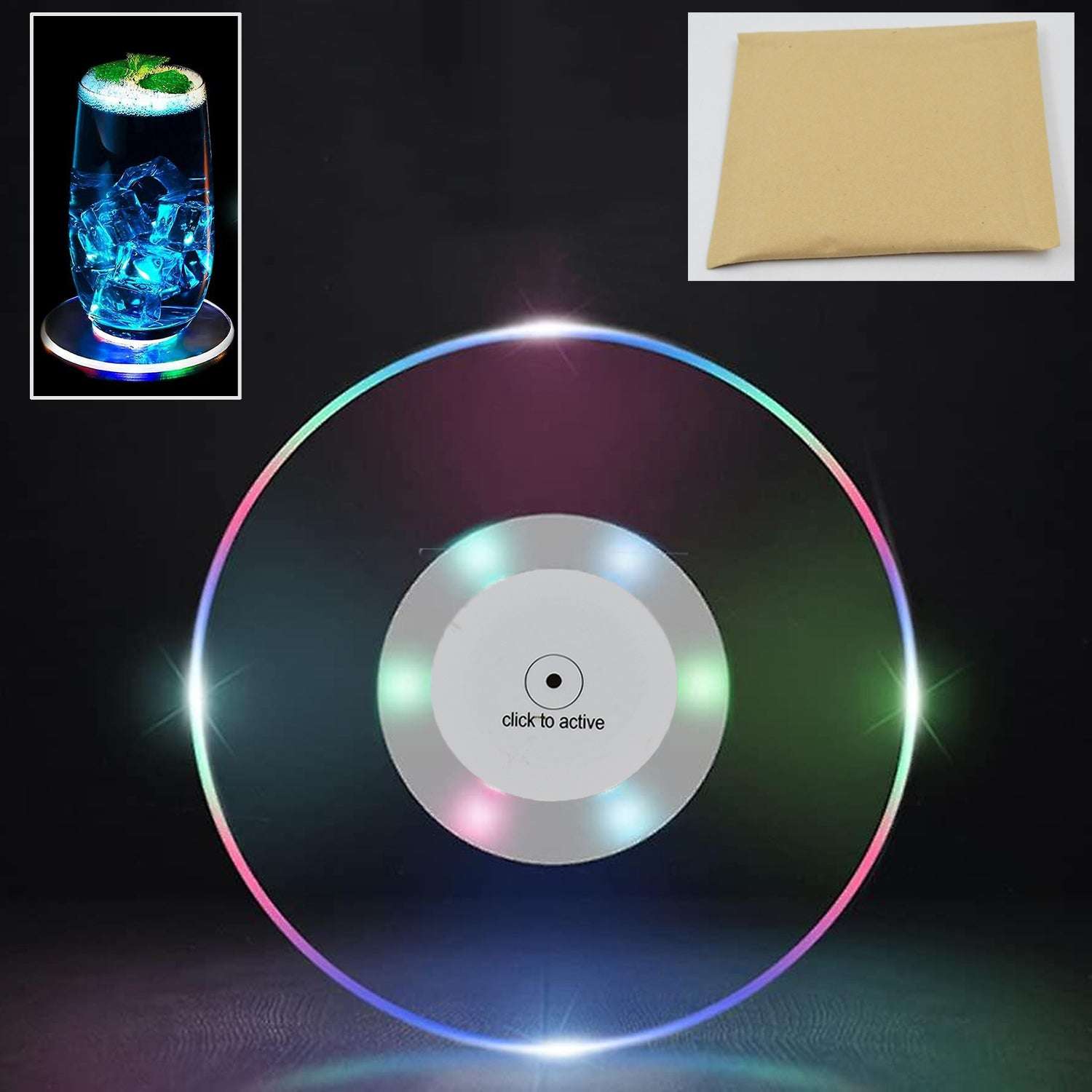 Colorful Led Cocktail Coaster Round Ultra-thin Led Drink Coaster (1 Pc) - LootFaat
