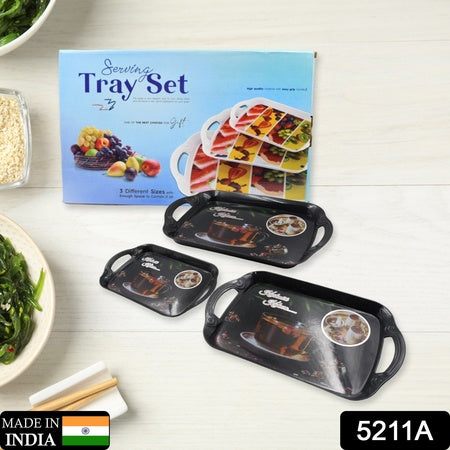 Serving Tray Set Of 3 Melamine Trays For Kitchen Snacks Serving Tray Tray Set For Serving Tea Tray For Serving Fancy Trays For Serving Gift Item Different Size For Kitchen  Office Use - LootFaat