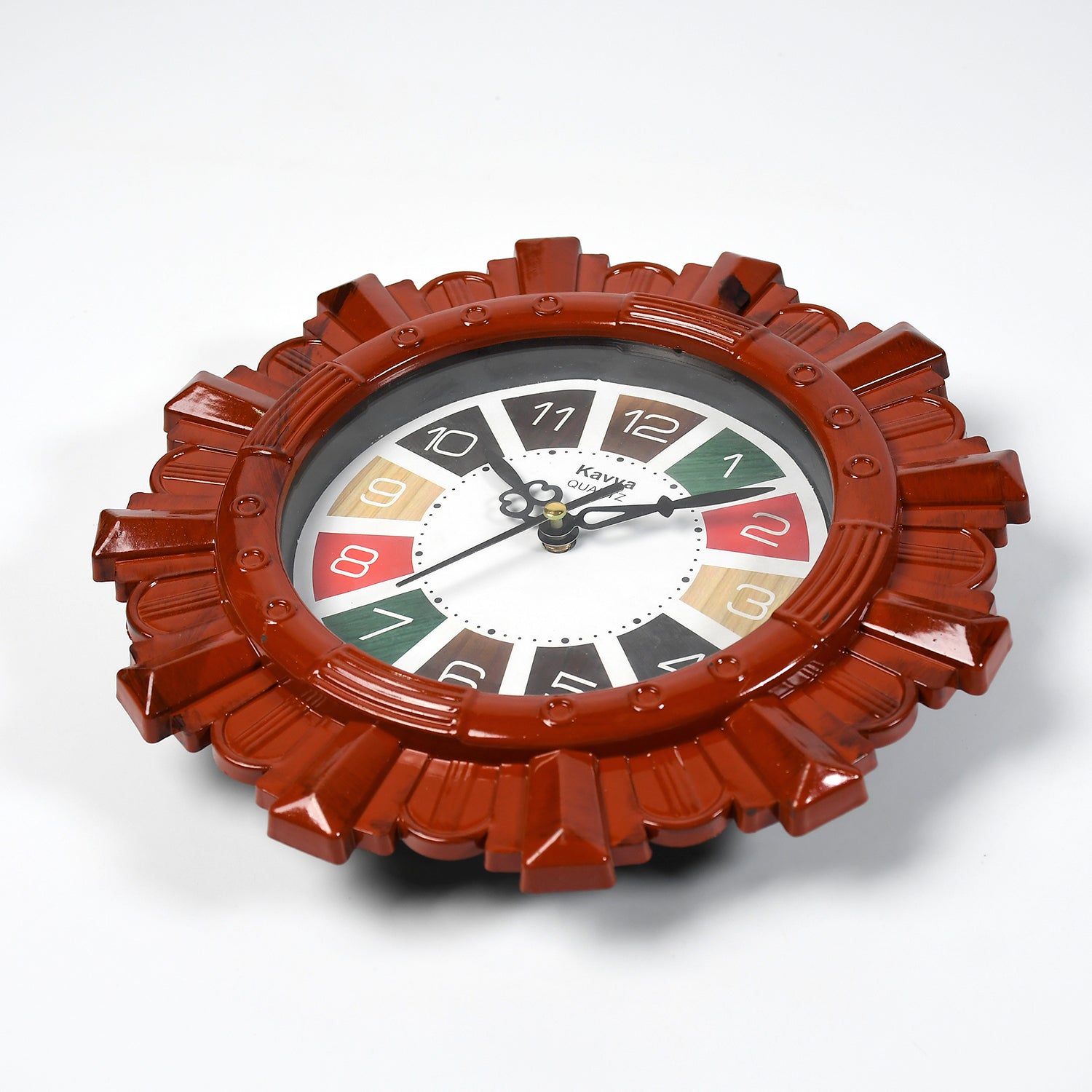 Wooden Look Designer Wall Clock Plastic Decorative Latest Wall Clock Battery Operated Round Easy To Read For Roomhomekitchenbedroomofficeschool - LootFaat