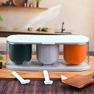 Home Kitchen 3 Grid Seasoning Spice  Masala Box Kit With Spoon (Multicolor  1 Set) - second image