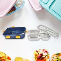3 Compartment Transparent Stainless Steel Lunch Box For Kids - LootFaat