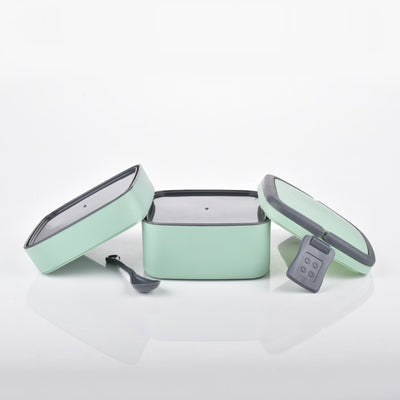 Green Double-layer Portable Lunch Box Stackable With Carrying Handle And Spoon Lunch Box - second image