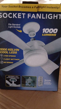 Socket Fan Light Original - Cool Light Led  Ceiling Fans With Lights And Remote Control Replacement For Lightbulb - Bedroom Kitchen Living Room1000 Lumens  5000 Kelvins Cool Leds (Remote Battery Not Included) - LootFaat