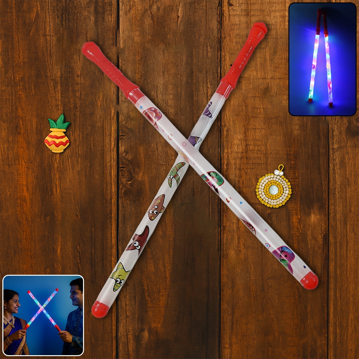 2 Piece LED Dandiya Sticks Set – colour Changing Light-Up - LootFaat