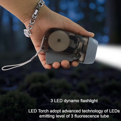 Hand Crank Flashlight - 3 LED Dynamo Torch, Battery-Free Emergency Light