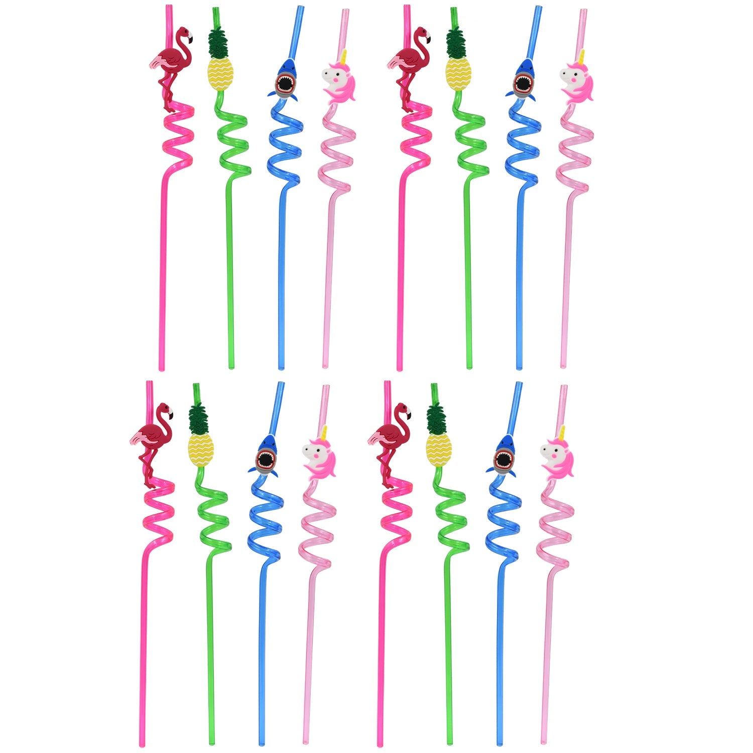 Childrens Plastic Straws Reusable Plastic Straws (12 Pcs Set  Mix Design) - LootFaat